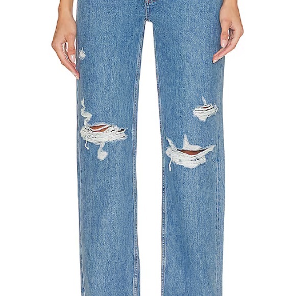 NWT Anine Bing Gio High Rise Oversized Relaxed Jeans 29 Destructed Blue Bayou - Picture 6 of 6